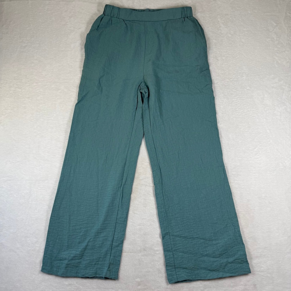 Happily Grey Teal‎ Green Wide Leg Textured Elastic Waist Pants Small